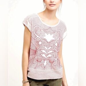 Anthropologie Women's Red Embroidered Top